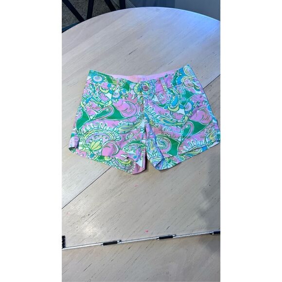 LILLY PULITZER CALLAHAN SHORTS PINK GREEN ELEPHANT CHIN CHIN WOMENS SZ 0 - Picture 2 of 9